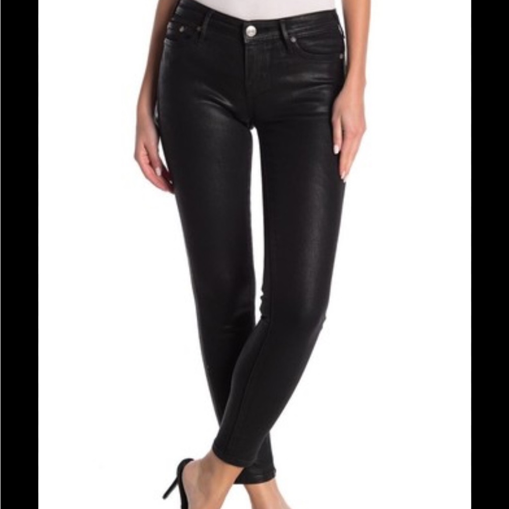 True Religion Halle Mid Rise Super Skinny Coated Black Jeans 27 Waxed Denim